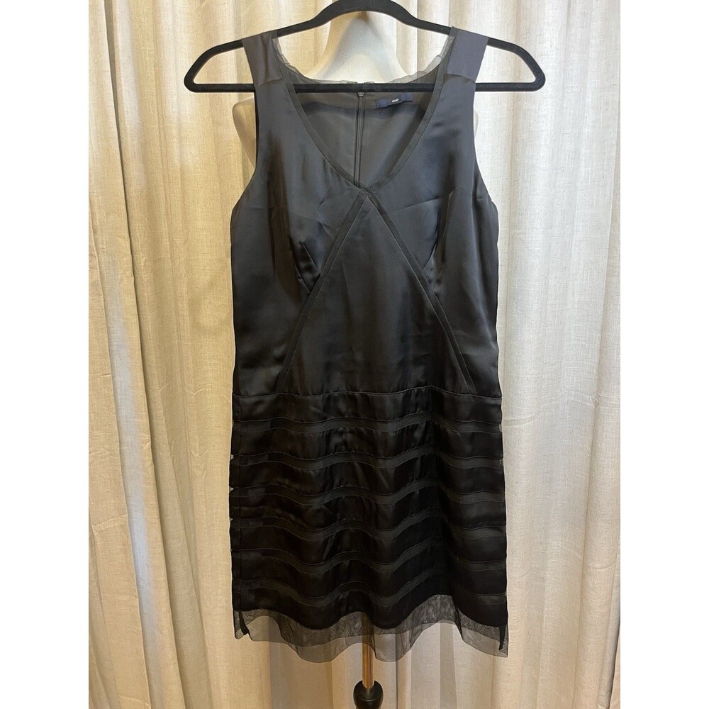 Gap Women's Size 0 Black Sleeveless Dress Tiered Chiffon Hem Satin Cocktail